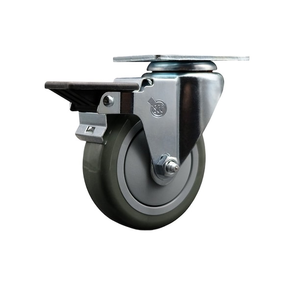4'' Gray Poly Wheel Swivel Top Plate Caster Posi Brake